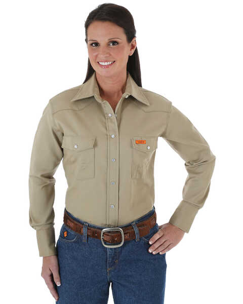Image #1 - Wrangler Women's FR Lightweight Long Sleeve Shirt, Khaki, hi-res