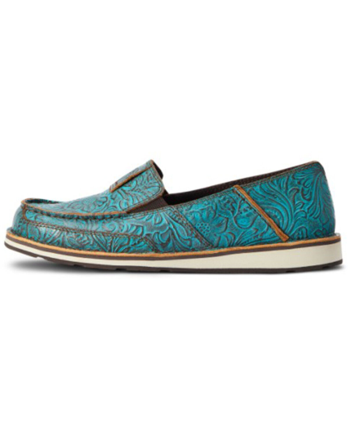 Image #2 - Ariat Women's Brushed Floral Emboss Casual Slip-On Cruiser - Moc Toe, Blue, hi-res