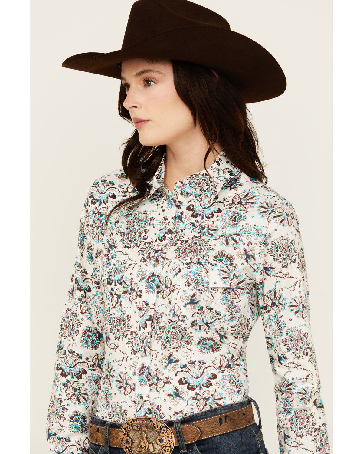 Image #2 - Cowgirl Hardware Women's Paisley Print Long Sleeve Snap Western Shirt, White, hi-res
