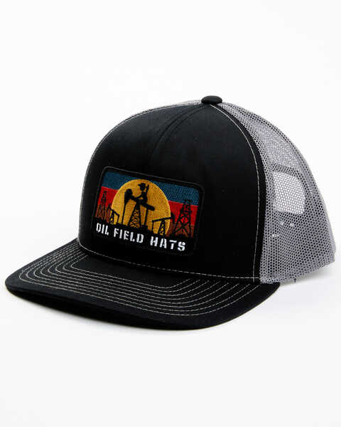 Oil Field Hats Men's Logo Patch Mesh Back Ball Cap , Black, hi-res