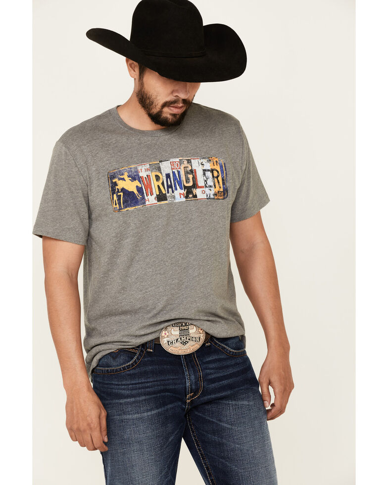 Wrangler Men's License Plate Logo Graphic Short Sleeve T-Shirt , Grey, hi-res