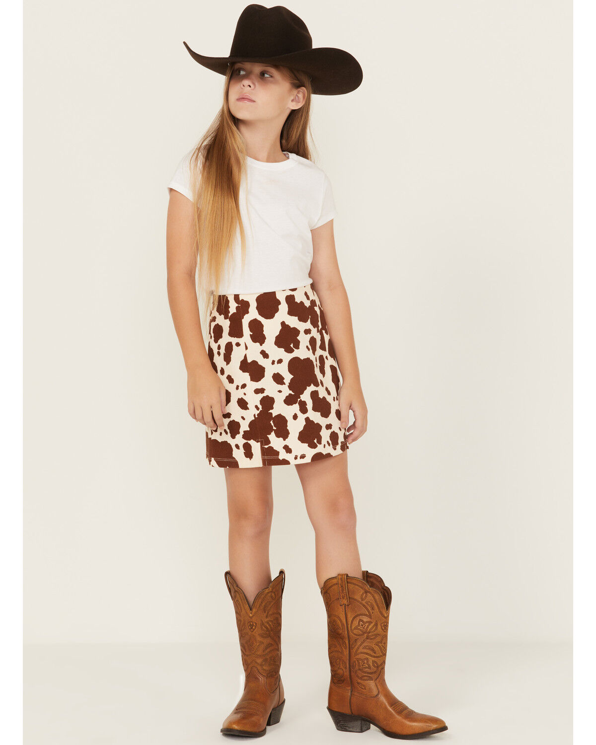 Image #1 - La La Land Girls' Cow Print Skirt, Cream, hi-res