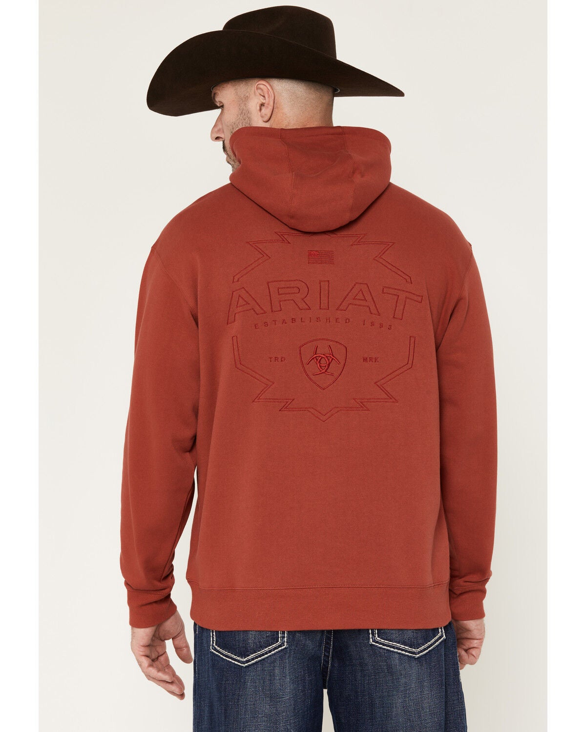 Image #4 - Ariat Men's Archstar Solid Embroidered Hooded Sweatshirt, Red, hi-res