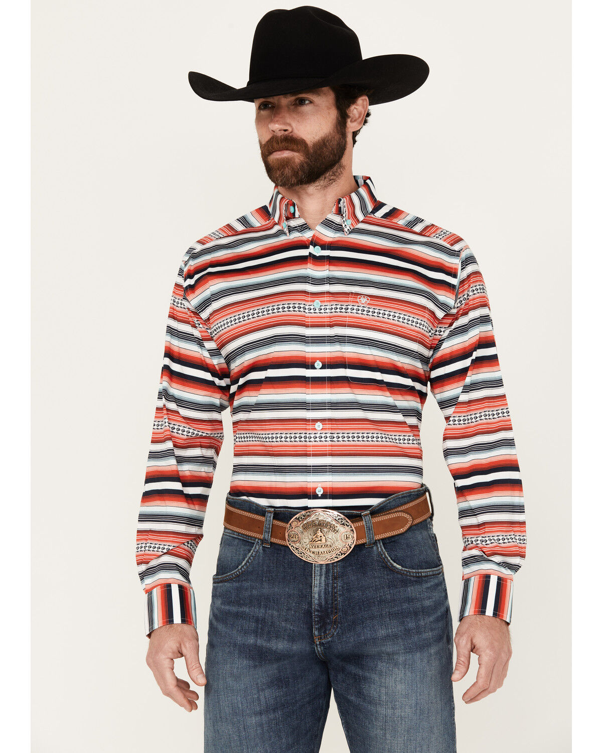 Image #1 - Ariat Men's Oren Print Long Sleeve Button-Down Western Shirt, Red, hi-res