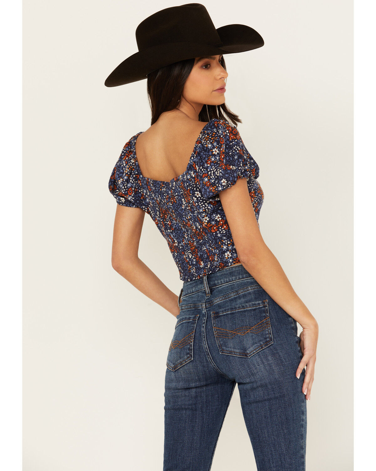 Image #5 - Idyllwind Women's Deerbrok Ditsy Print Puff Sleeve Top, Steel Blue, hi-res