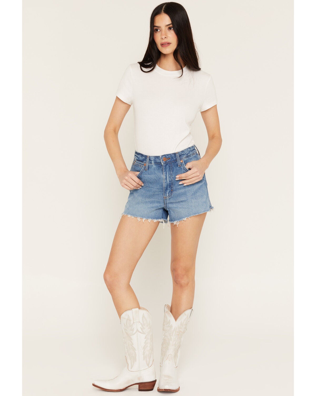 Wrangler Women's Tallulah Medium Wash High Rise Cowboy Denim Shorts, Medium Wash, hi-res