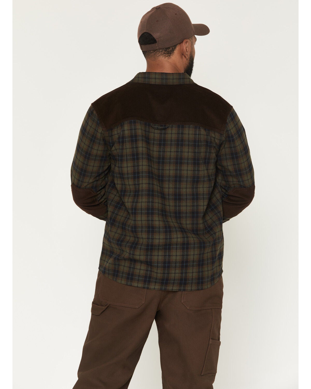 Image #4 - Lucky Brand Workwear Men's Plaid Print Flannel Corduroy Yoke Work Shirt, Olive, hi-res