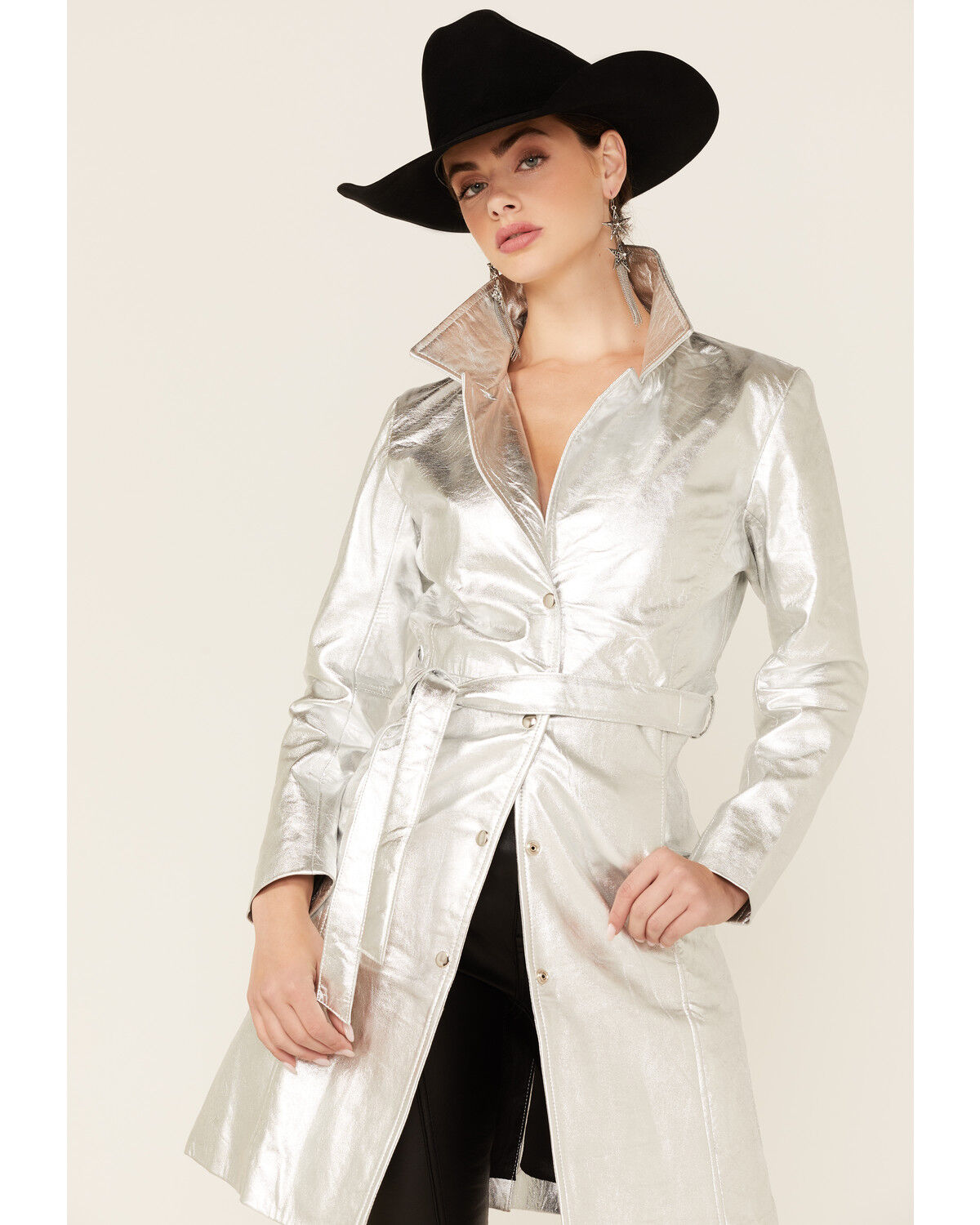 Understated Leather Women's Silver Metallic Moondust Trench