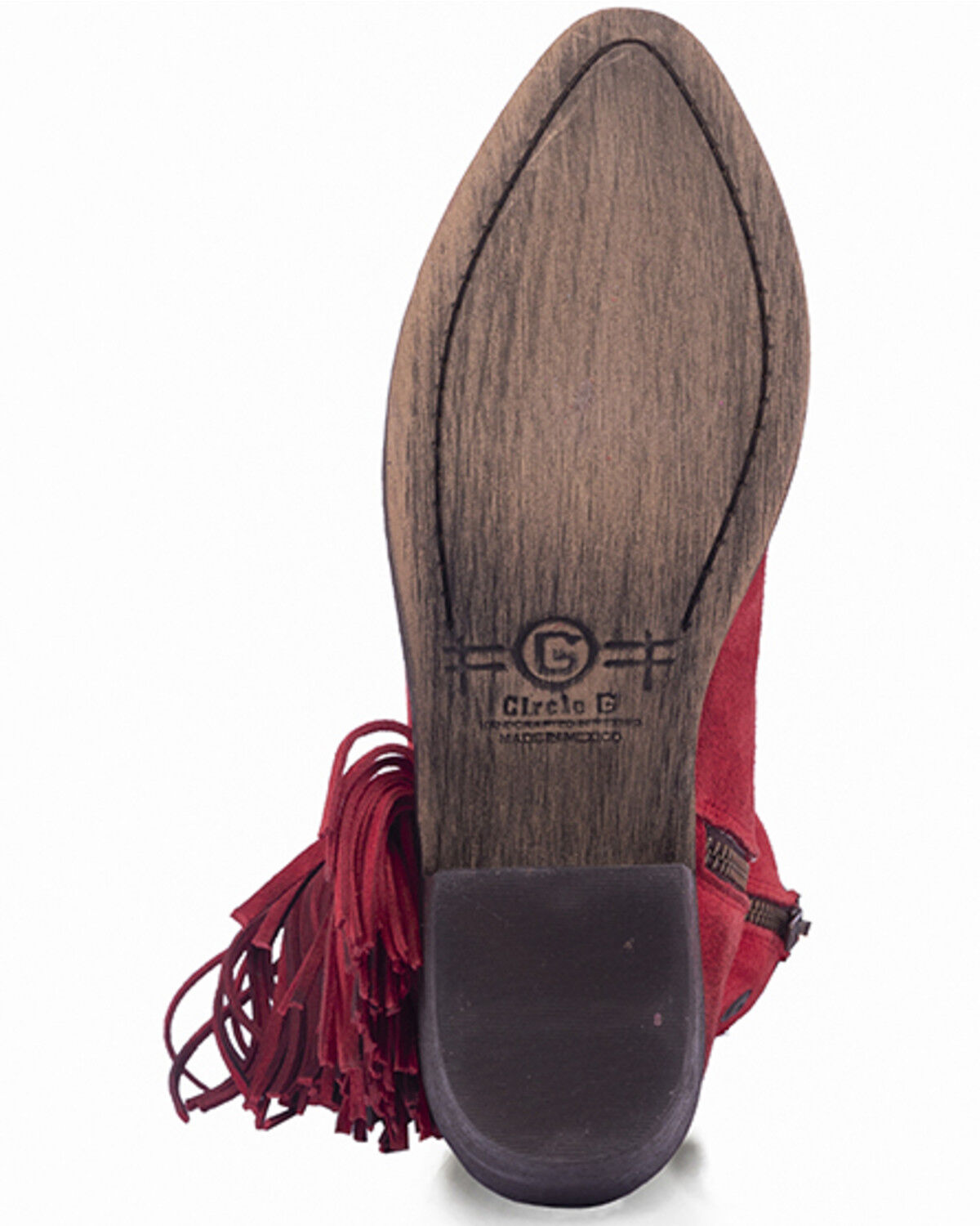 Image #5 - Circle G Women's Studded Suede Fringe Ankle Boots - Round Toe, Red, hi-res
