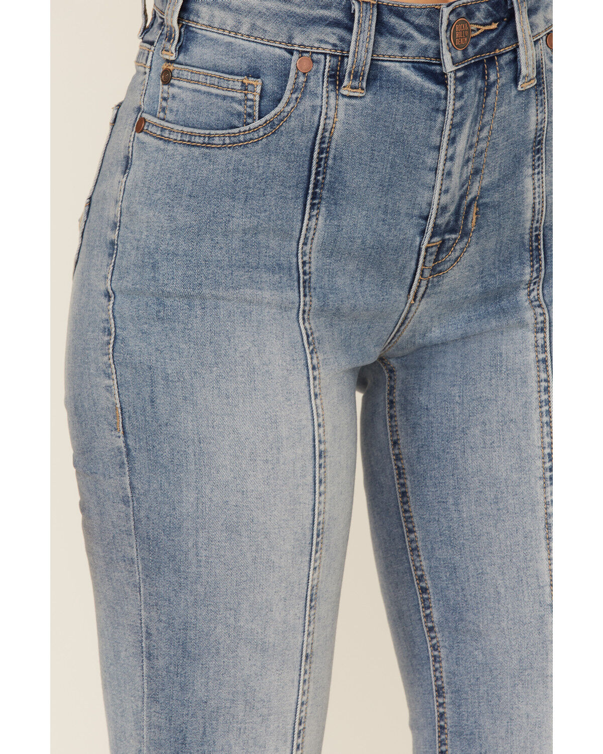 Image #2 - Rock & Roll Denim Women's Slit Front Trouser Jeans, Light Blue, hi-res