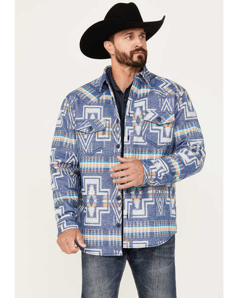 Cody James Men's Southwestern Print Rider Shirt Jacket, Navy, hi-res