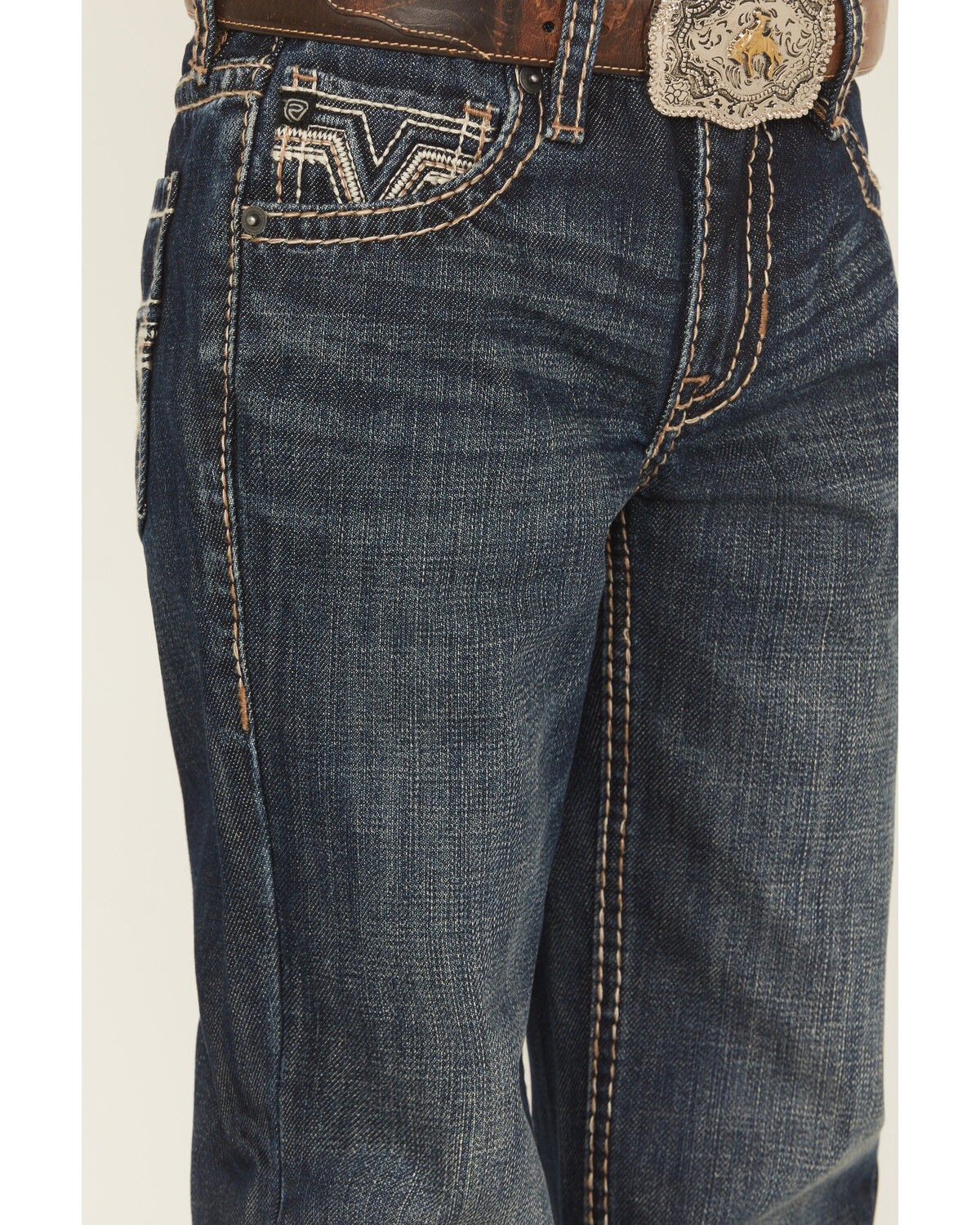 Image #4 - Rock & Roll Denim Boys' Dark Wash Raised Bootcut Denim Jeans, Dark Wash, hi-res