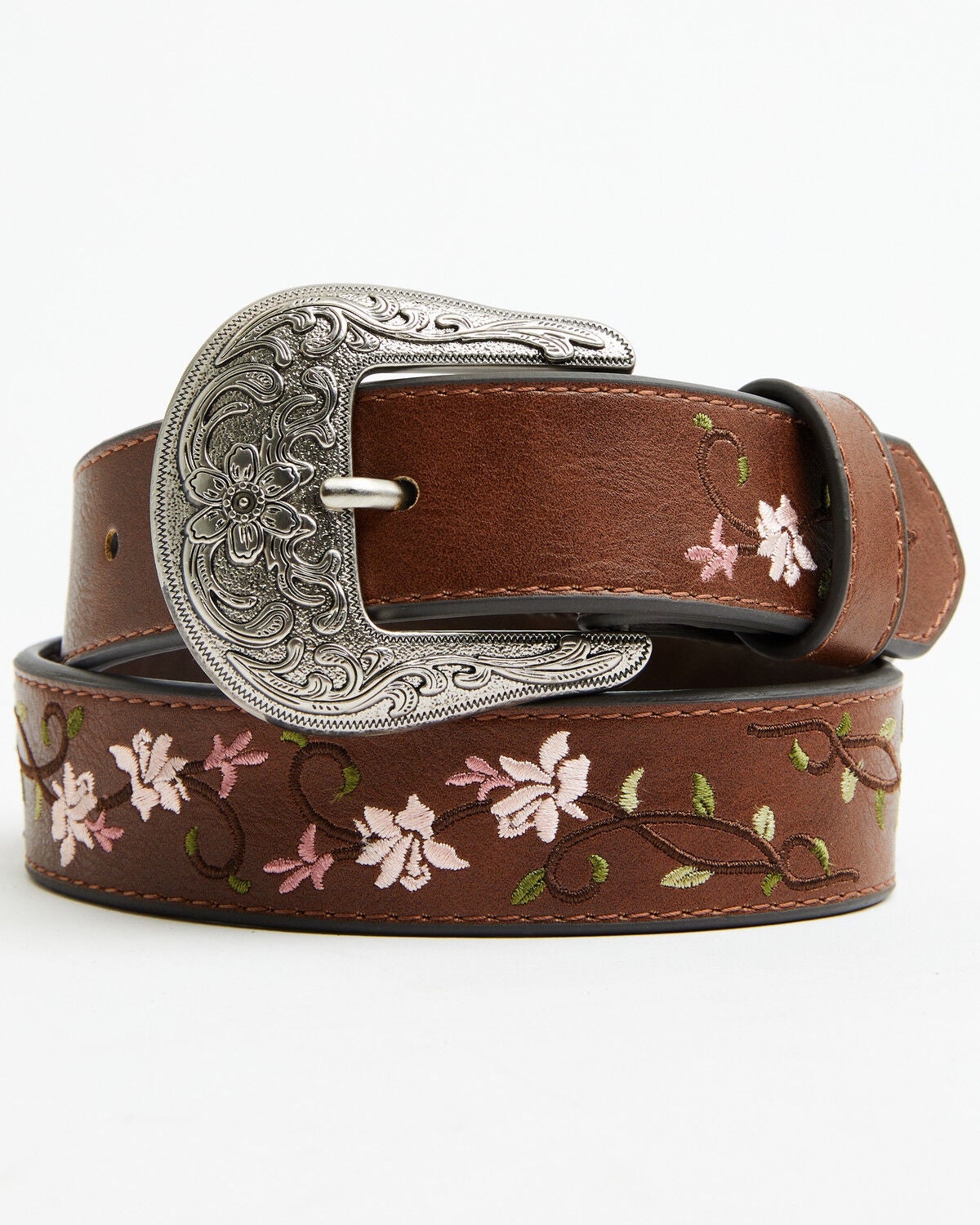 Image #1 - Shyanne Women's Floral Embroidered Belt, Brown, hi-res