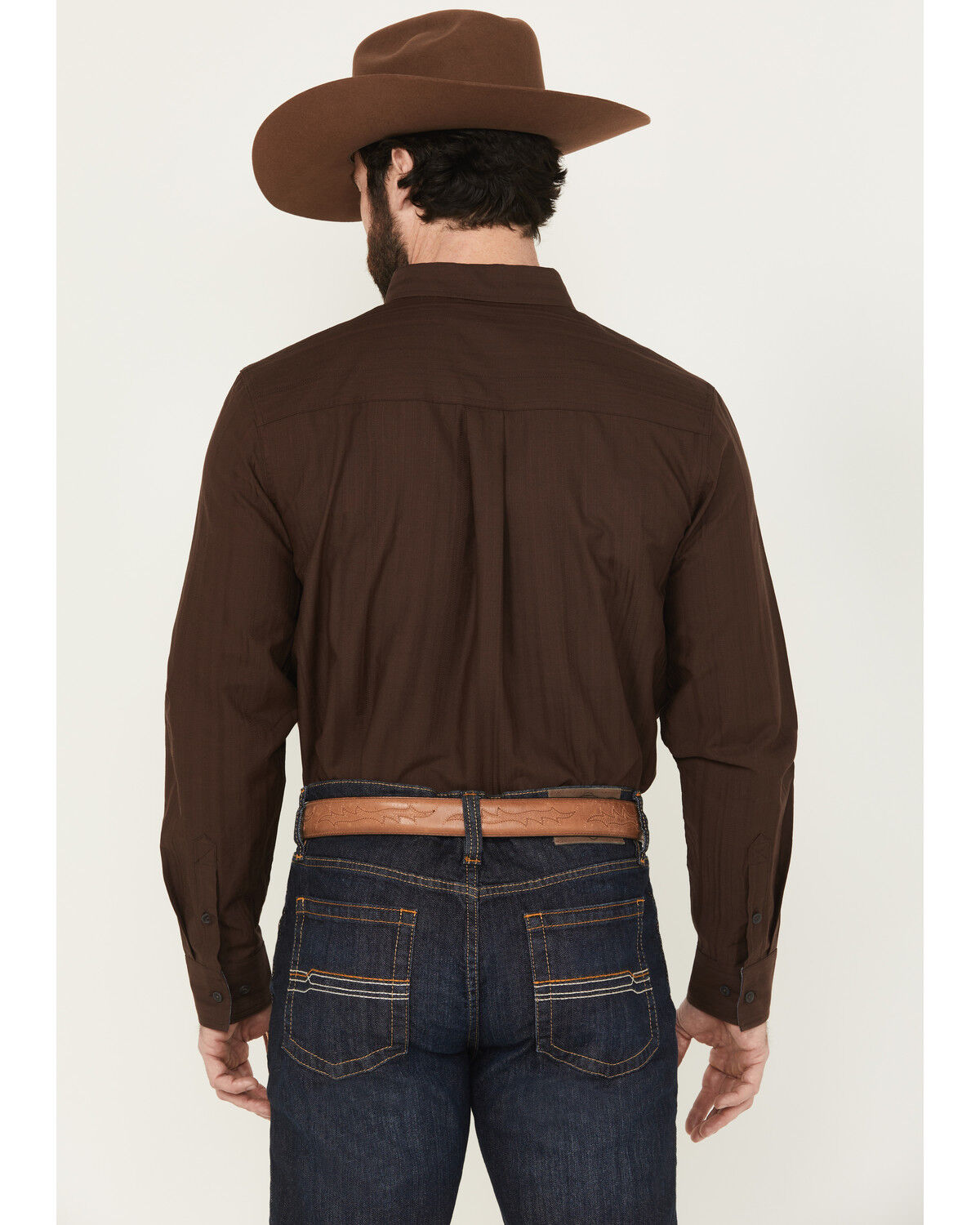 Image #4 - Cody James Men's Old West Tonal Striped Print Long Sleeve Button-Down Western Shirt, Dark Brown, hi-res