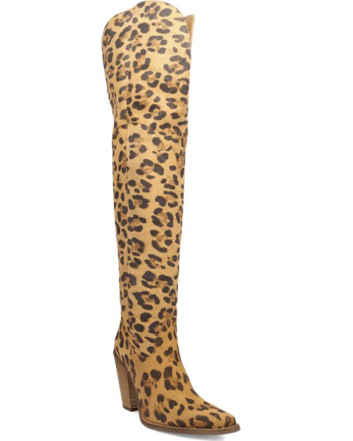 Image #1 - Dingo Women's Diva Leopard Print Thigh High Western Boots - Snip Toe, Leopard, hi-res
