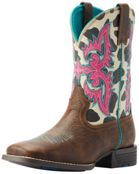 Image #1 - Ariat Girls' Lonestar Rowdy Western Boots - Broad Square Toe, Brown, hi-res