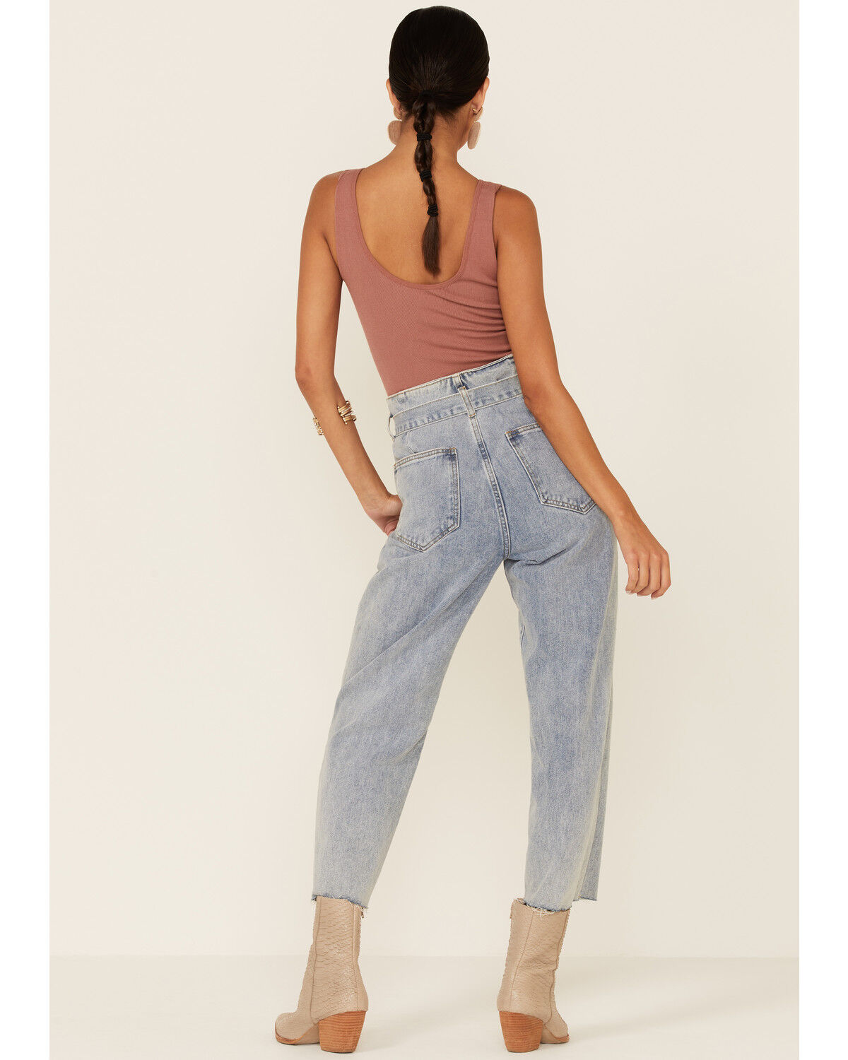 Image #4 - Wishlist Women's Acid Wash Tie Waist High Rise Jeans, Blue, hi-res