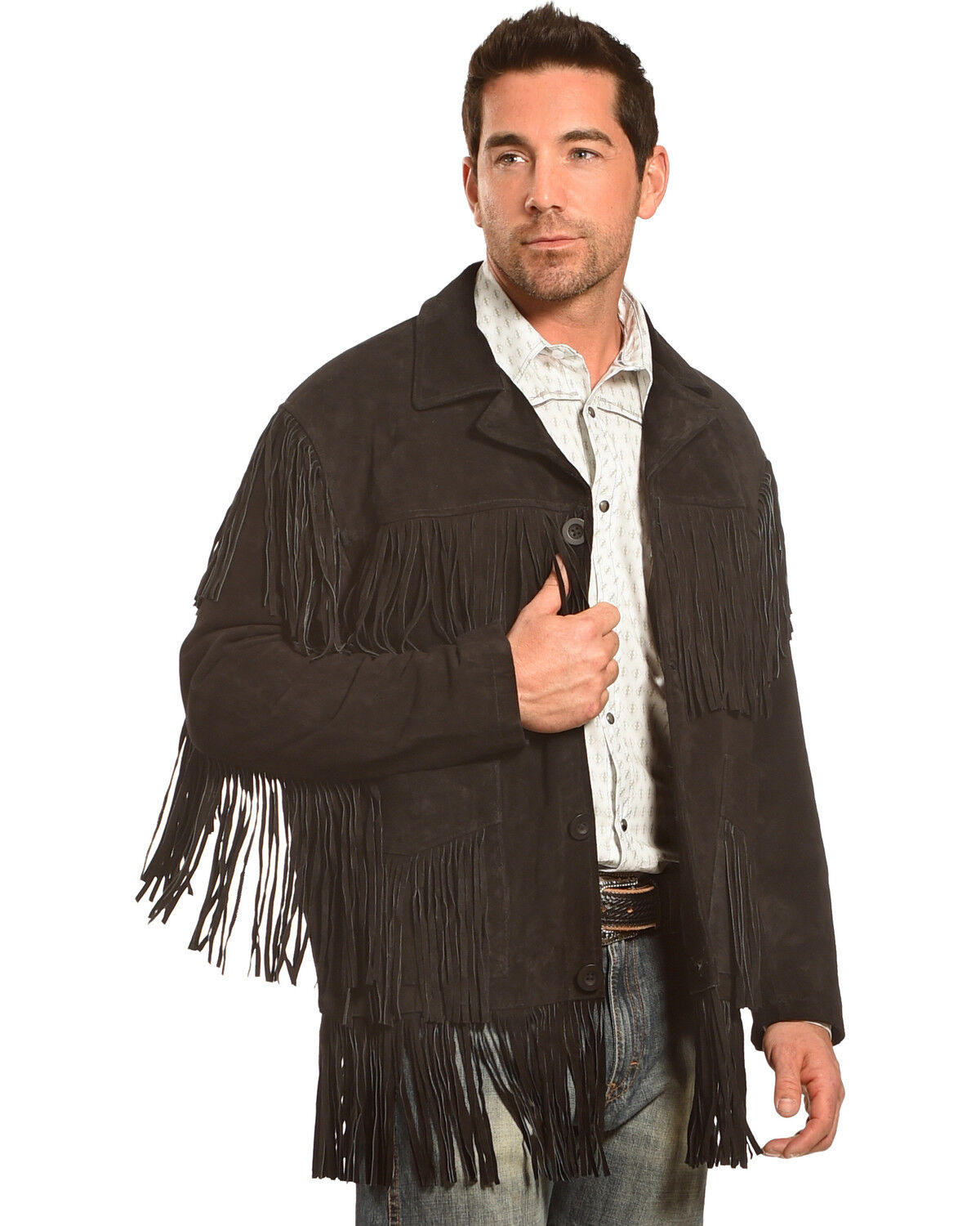 Image #2 - Liberty Wear Men's Suede Fringe Western Jacket, Black, hi-res