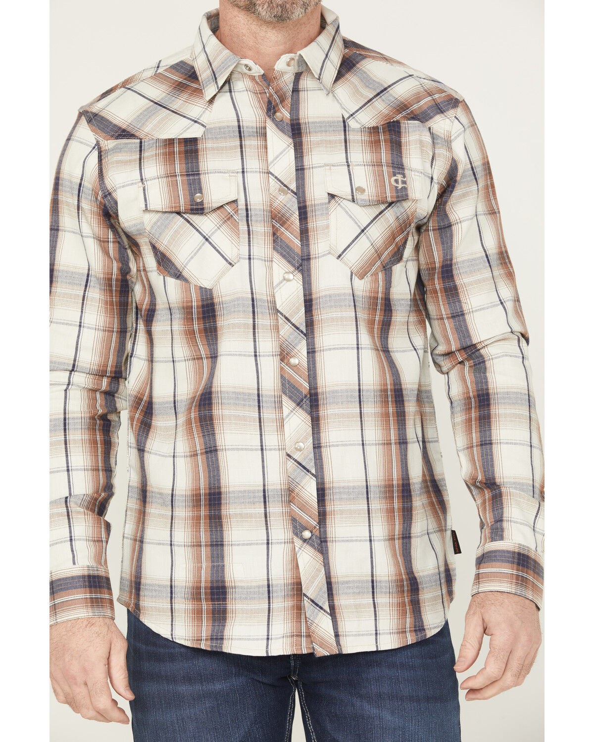 Image #3 - Cody James Men's FR Plaid Print Long Sleeve Snap Work Shirt, Natural, hi-res