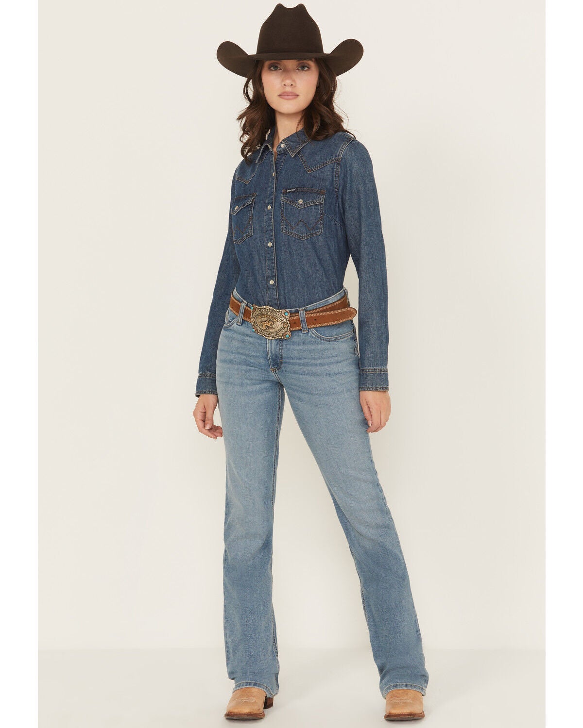 Wrangler Women's Medium Wash Mid Rise Willow Ultimate Riding Bootcut Stretch Denim Jeans, Medium Wash, hi-res
