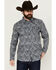 Image #1 - Moonshine Spirit Men's Crossing Paisley Print Long Sleeve Pearl Snap Western Shirt , Navy, hi-res