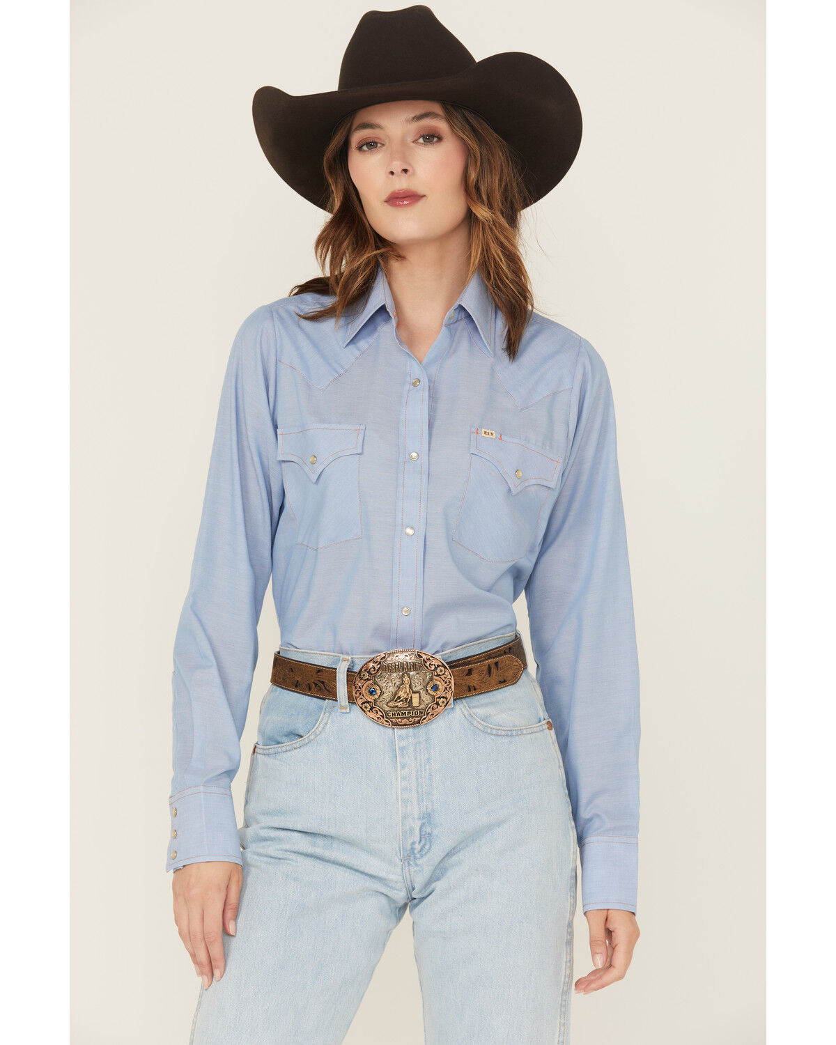 Image #3 - Cowboygirl by Jenna Paulette Women's Solid Long Sleeve Pearl Snap Western Shirt, Blue, hi-res