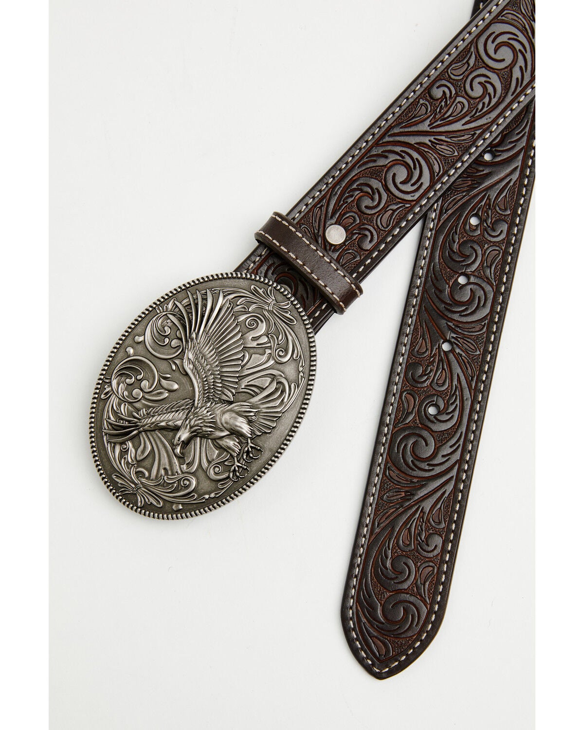 Image #2 - Cody James Men's Lander Tooled Leather Buckle Belt, Chestnut, hi-res
