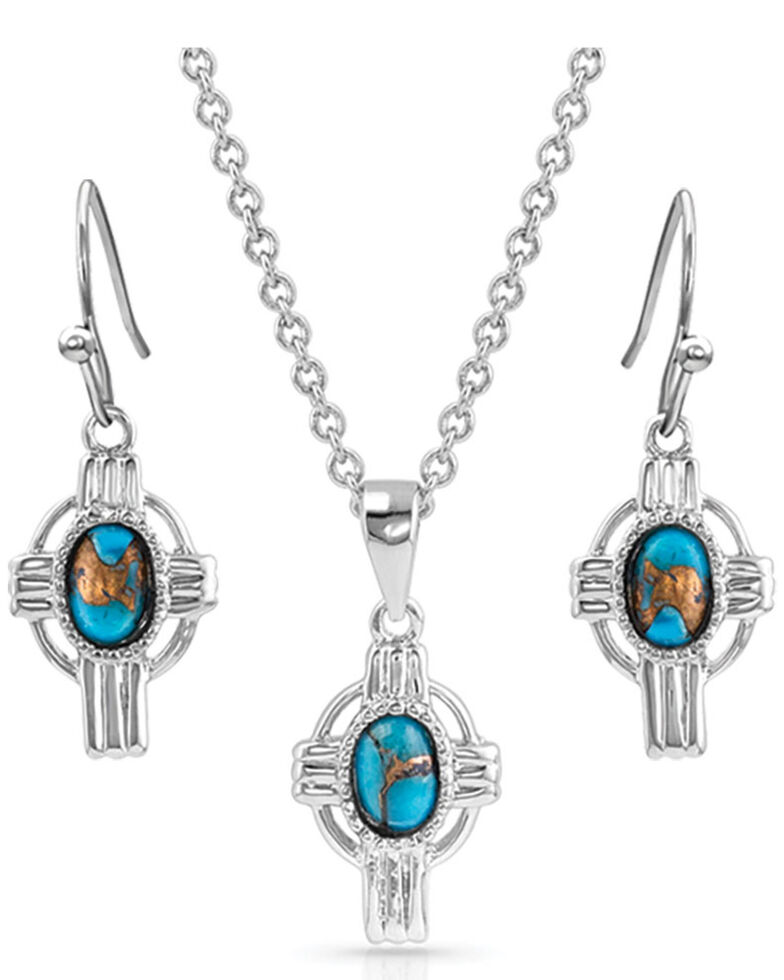 Montana Silversmiths Women's Easter Cross Turquoise Jewelry Set, Silver, hi-res