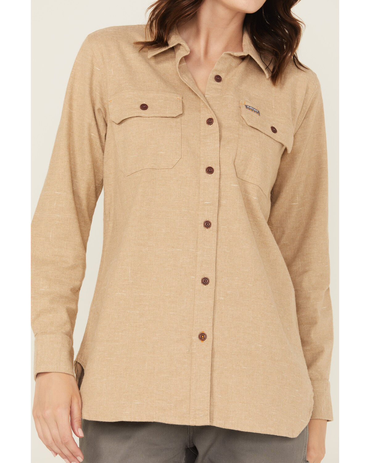 Image #3 - Ariat Women's Rebar Tunic Long Sleeve Button-Down Flannel Work Shirt, Beige, hi-res