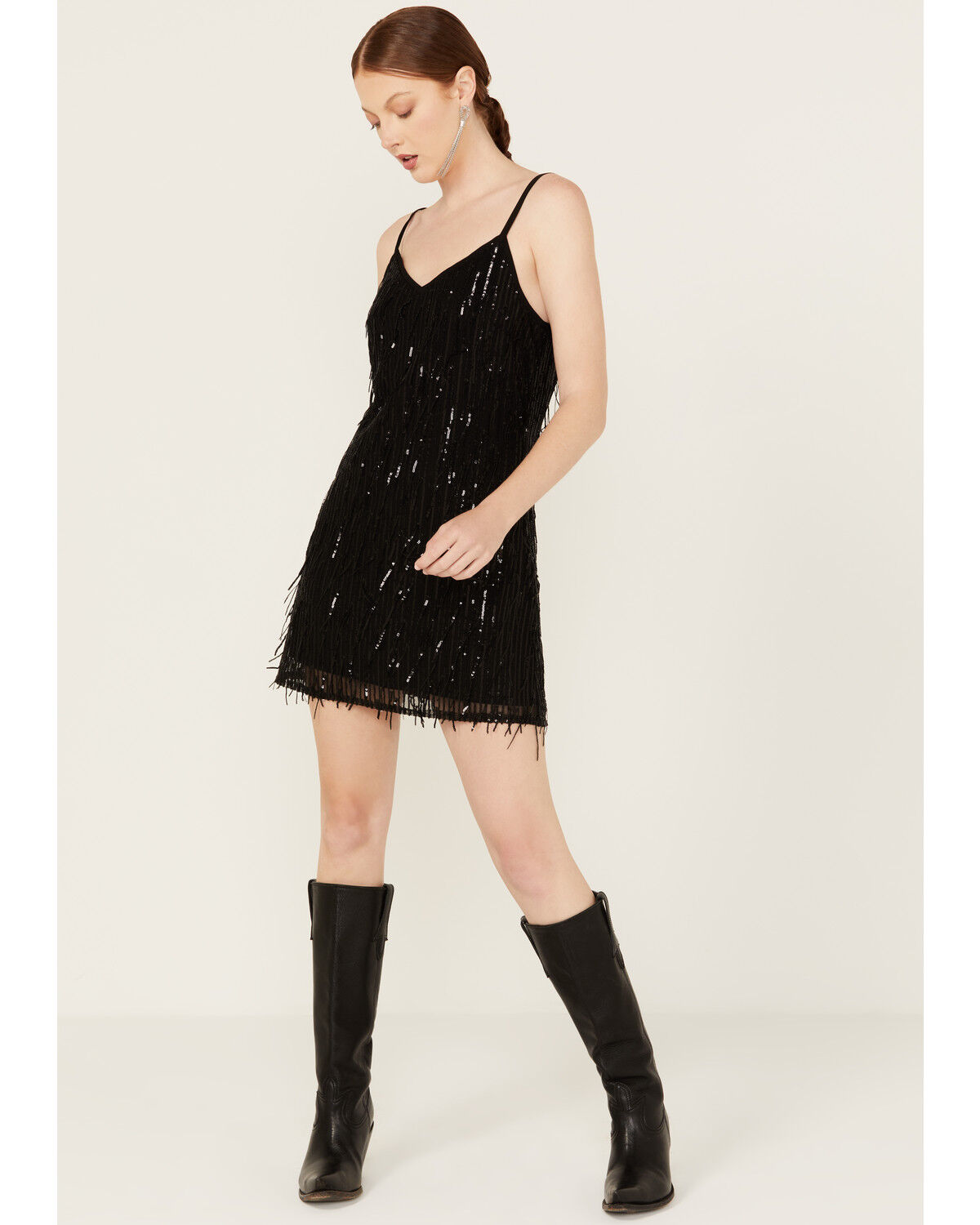 Image #1 - Shyanne Women's Fringe Slip Mini Dress, Black, hi-res