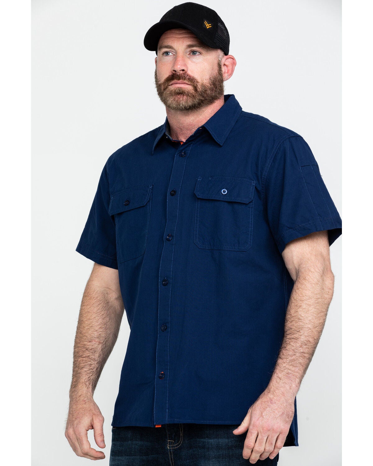 Hawx Men's Solid Yarn Dye Two Pocket Short Sleeve Work Shirt, Navy, hi-res