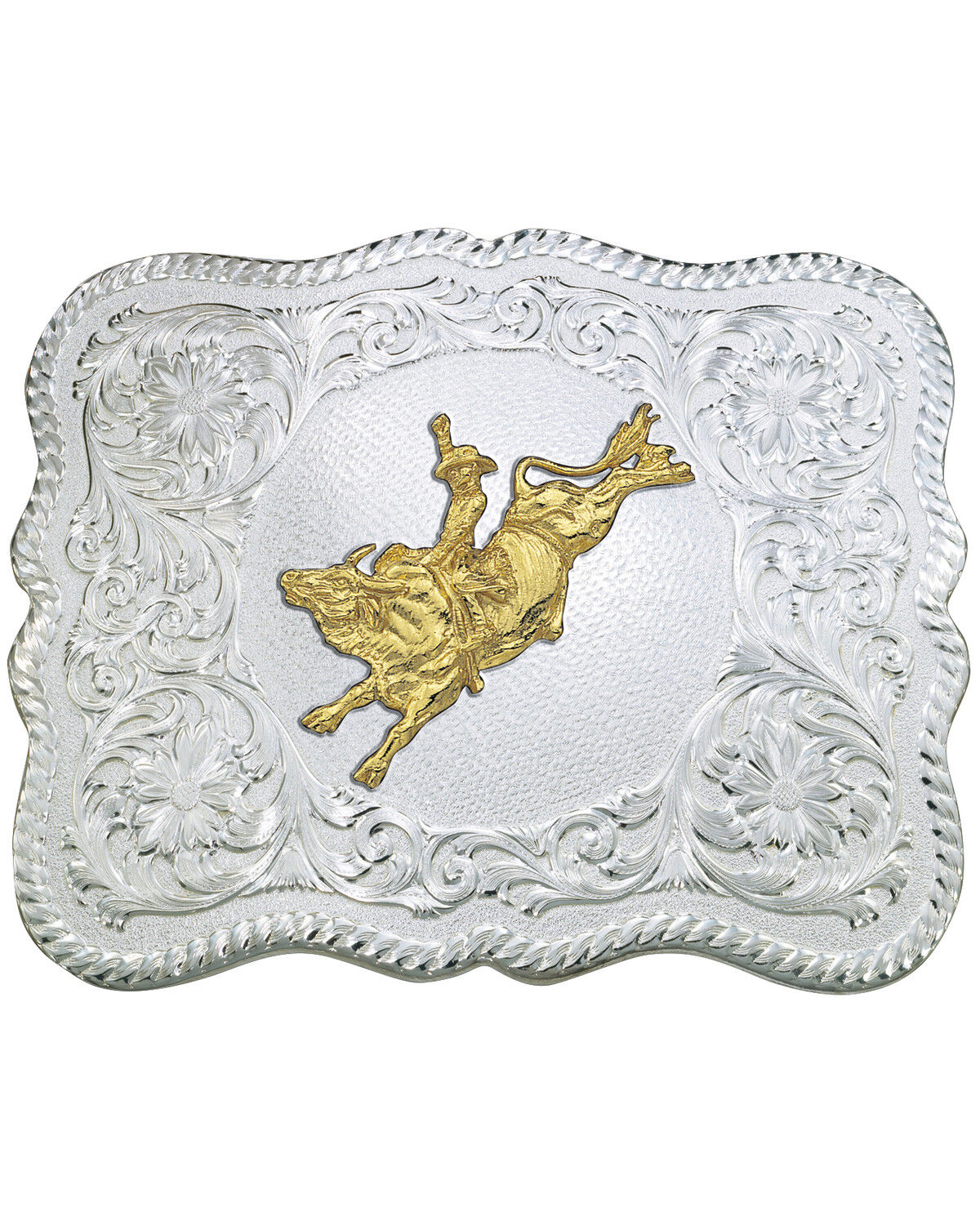 Image #1 - Montana Silversmiths Men's Scalloped Silver Bull Rider Western Belt Buckle, Multi, hi-res