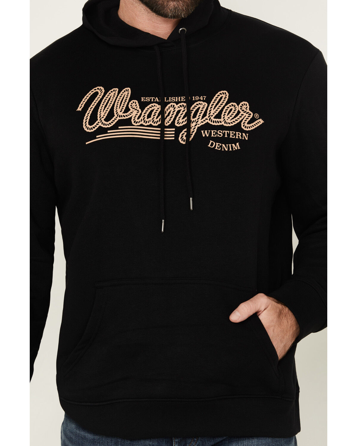 Image #3 - Wrangler Men's Logo Graphic Hooded Sweatshirt, Black, hi-res