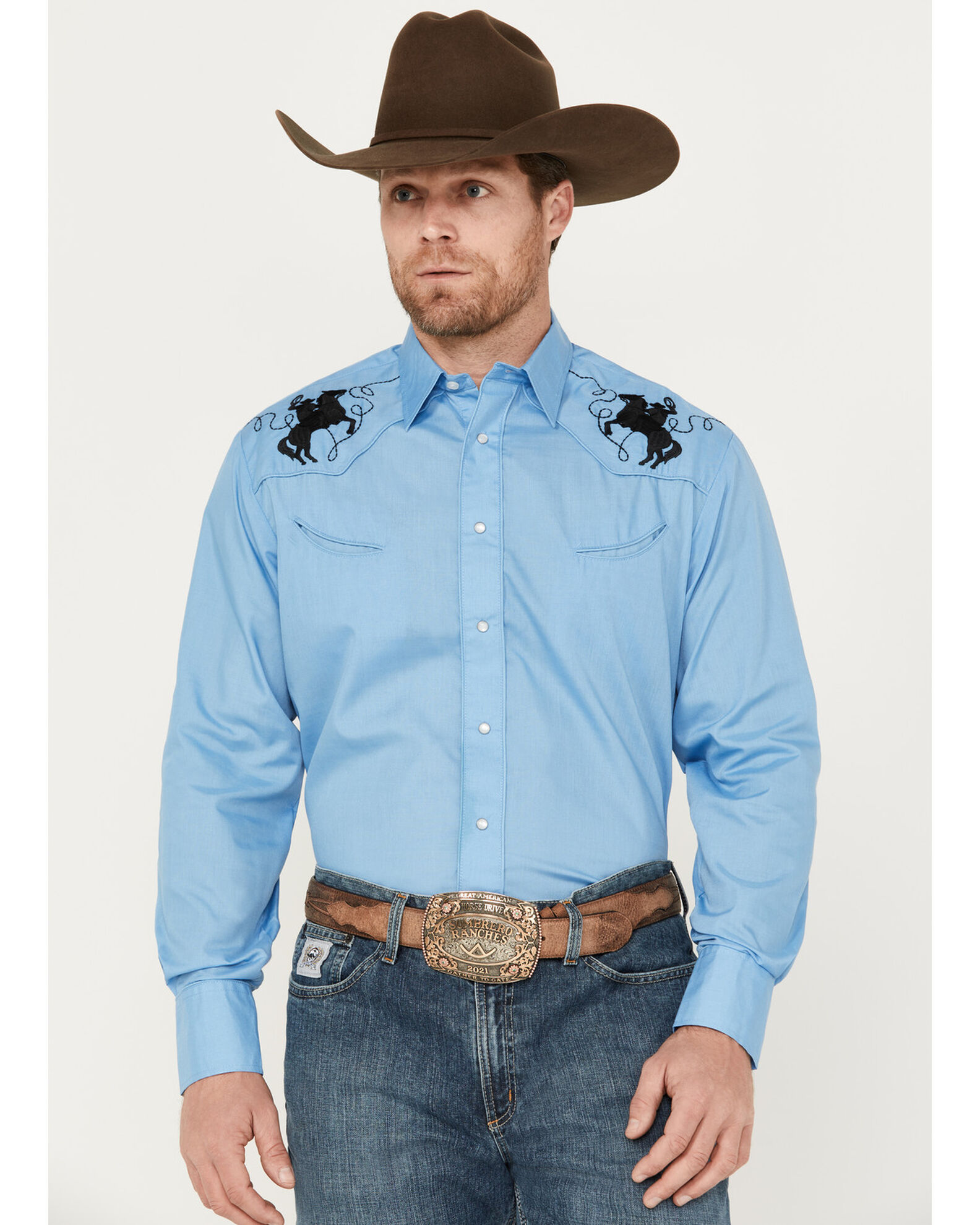 Light blue pearl new arrivals snap shirt