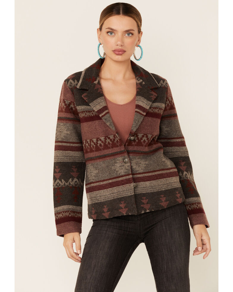 Cotton & Rye Outfitters Women's Jacquard Blazer, Wine, hi-res