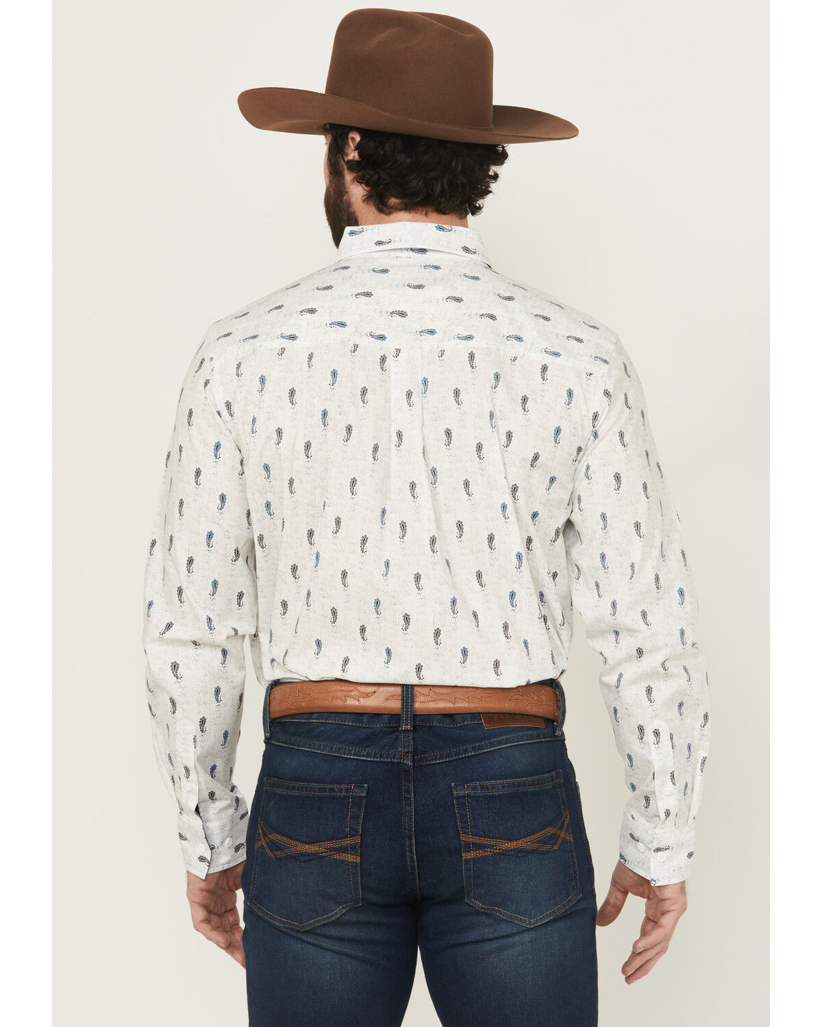 Image #4 - RANK 45® Men's Gavin Border Print Long Sleeve Button-Down Stretch Western Shirt, Ivory, hi-res