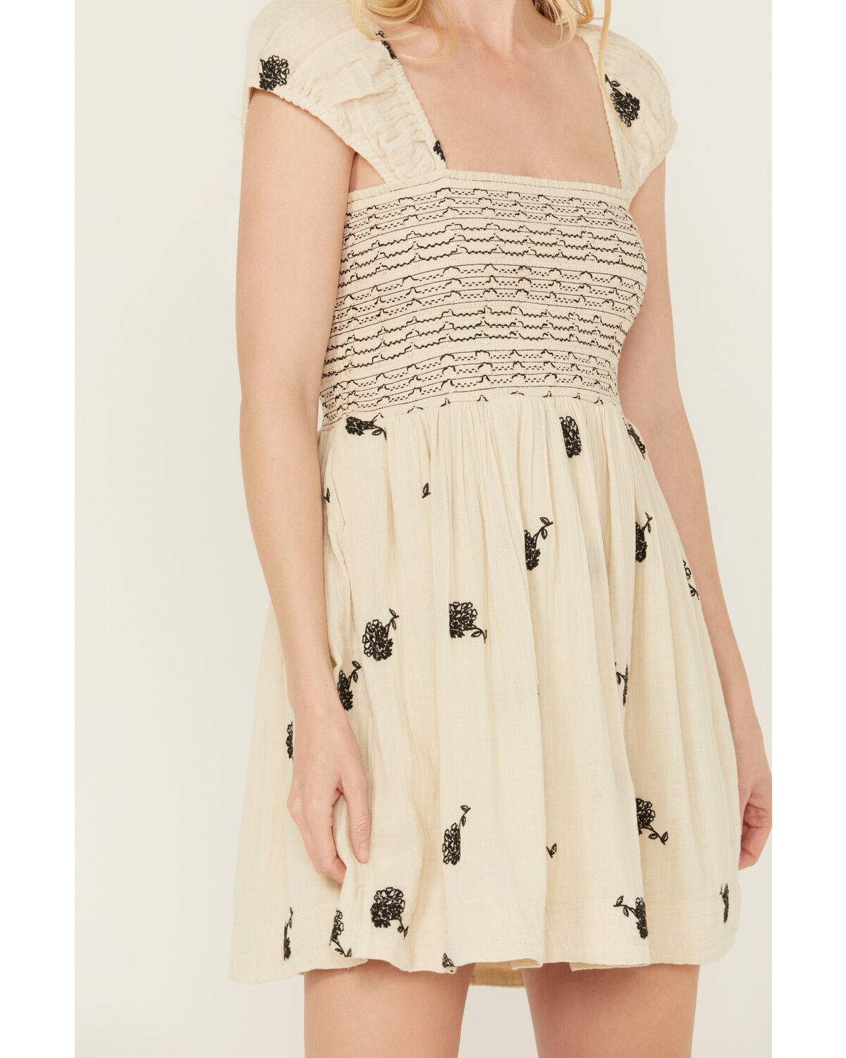 Image #3 - Free People Women's Tory Floral Smocked Mini Dress, Cream, hi-res