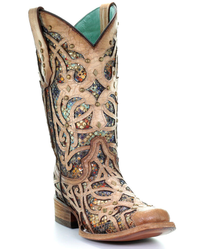 Corral Women's Bone Inlay Western Boots - Square Toe, Ivory, hi-res