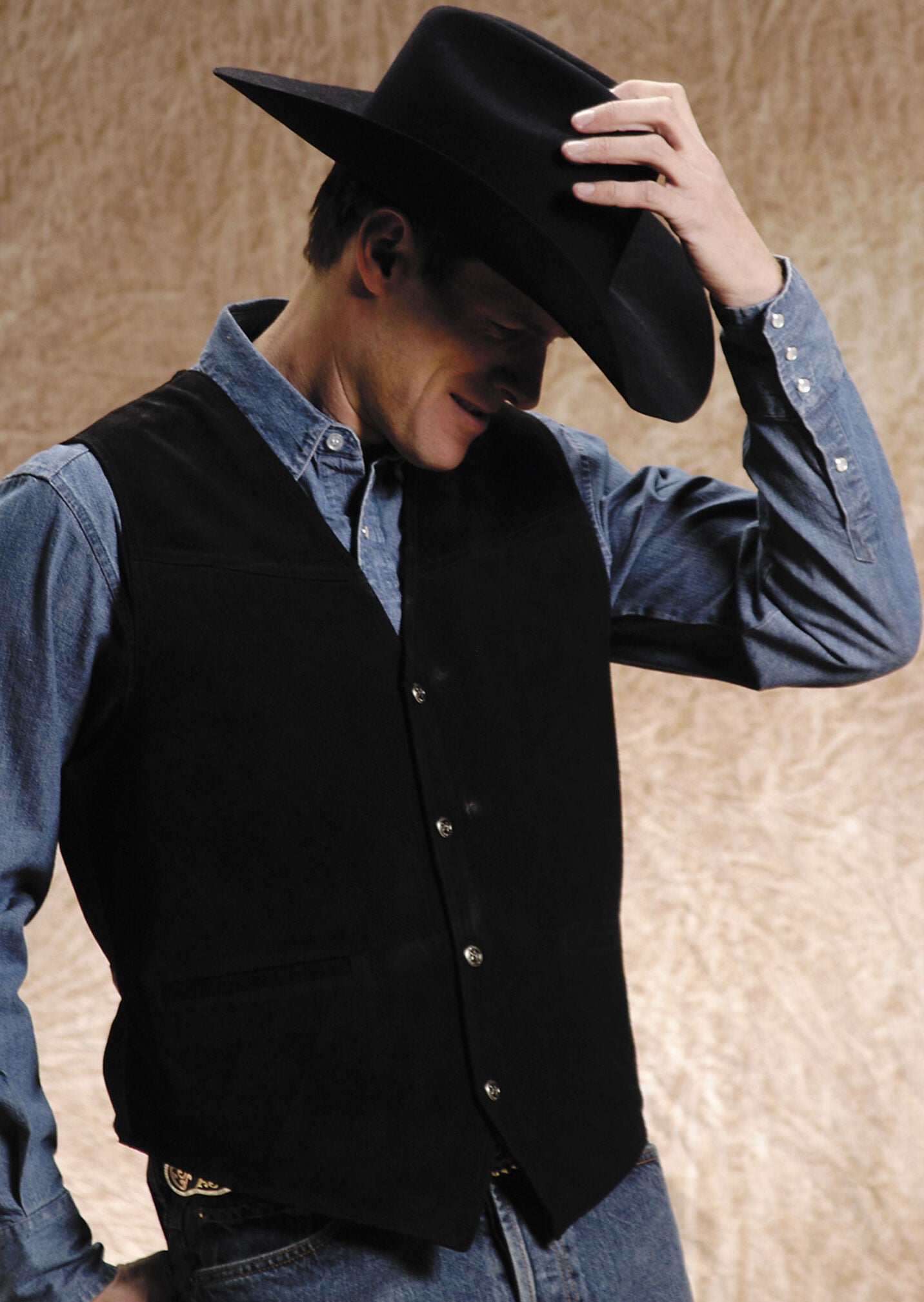 Roper Men's Suede Leather Vest, Black, hi-res