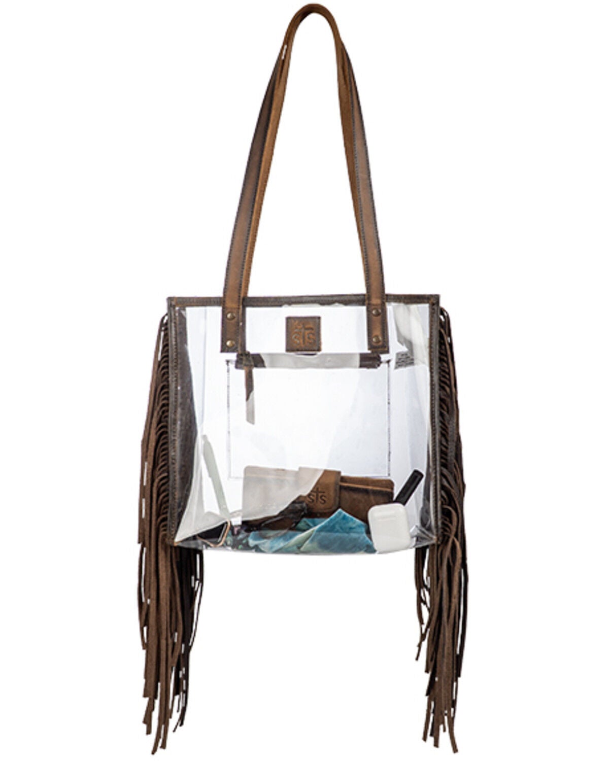 Image #4 - STS Ranchwear By Carroll Women's Clear Stadium Fringe Tote Bag, Brown, hi-res