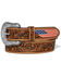 Image #1 - Leegin Men's Freedom Flag Tooled Leather Belt, Tan, hi-res