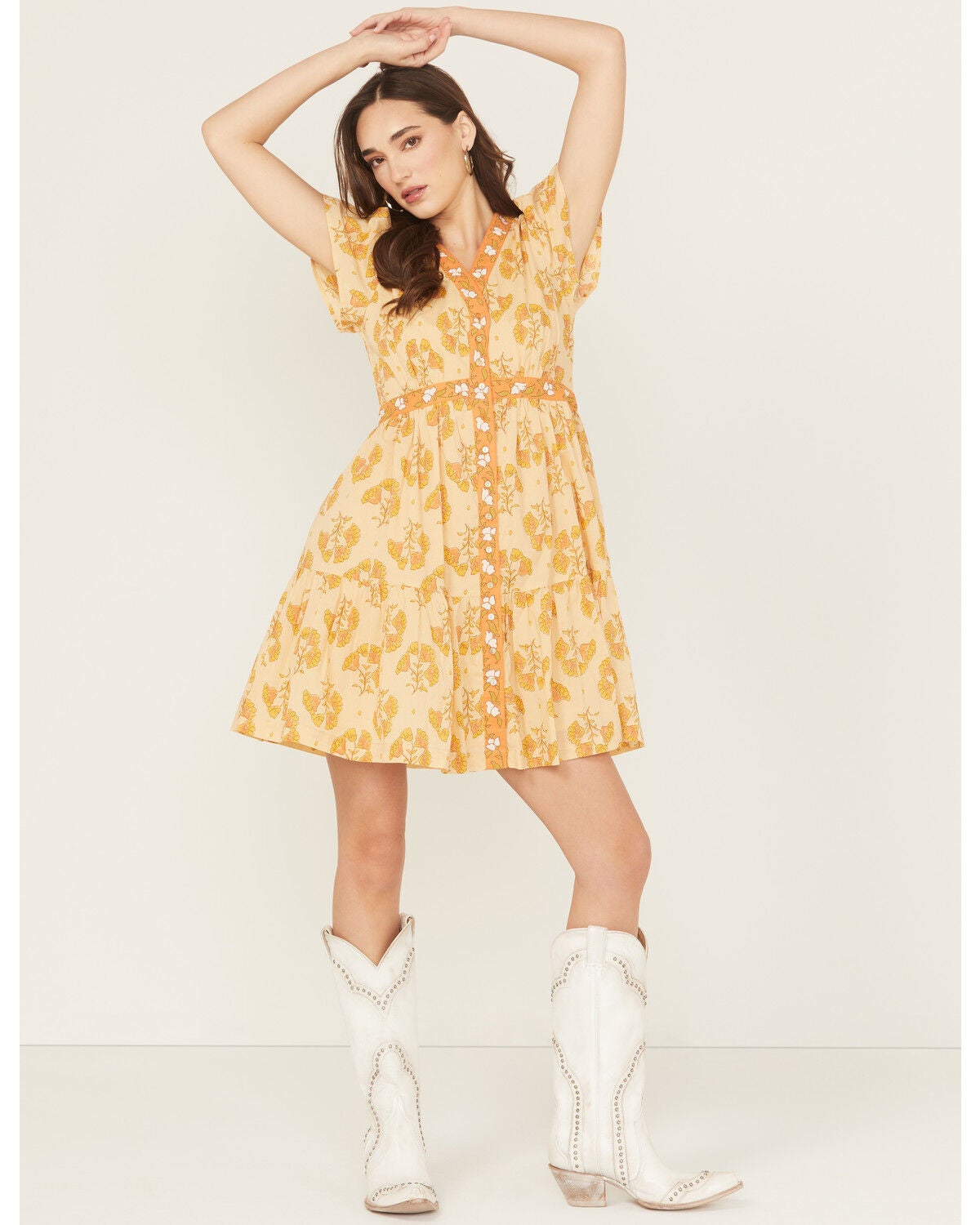 Bila Women's Monaco Floral Border Mini Dress, Orange, hi-res