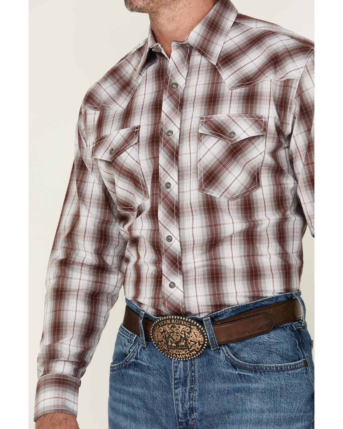Image #3 - Wrangler 20X Men's Plaid Print Long Sleeve Snap Stretch Western Shirt, Wine, hi-res
