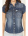 Image #3 - Wrangler Women's Modern Denim Short Sleeve Snap Shrunken Western Shirt, Blue, hi-res