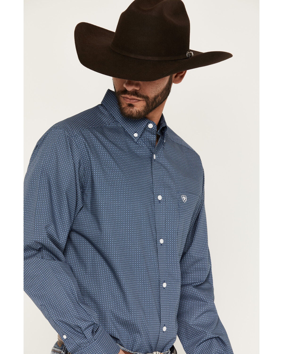 Image #2 - Ariat Men's Boot Barn Exclusive Storm Geo Print Long Sleeve Button-Down Western Shirt - Tall, Blue, hi-res