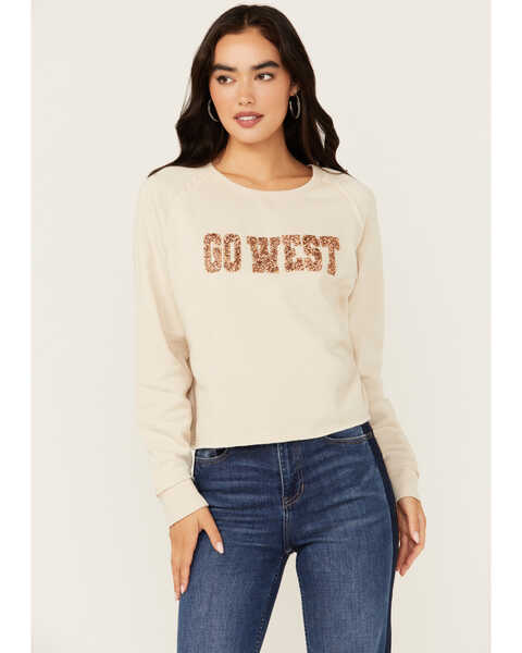 Blended Women's Go West Sequins Graphic Long Sleeve Tee, Tan, hi-res