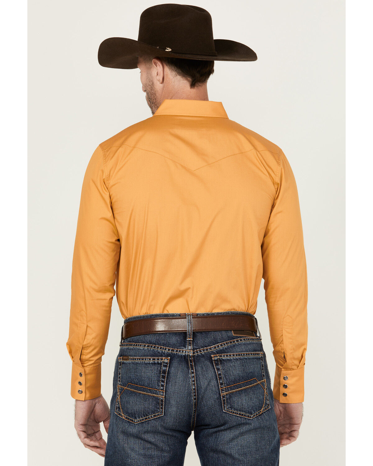 Image #4 - Gibson Men's Solid Long Sleeve Pearl Snap Western Shirt, Gold, hi-res