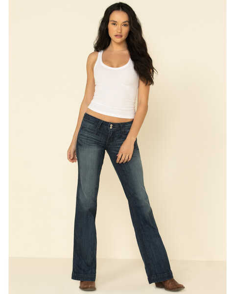 Image #1 - Ariat Women's Trouser Mid Rise Stretch Outseam Ella Wide Leg Jean, Indigo, hi-res