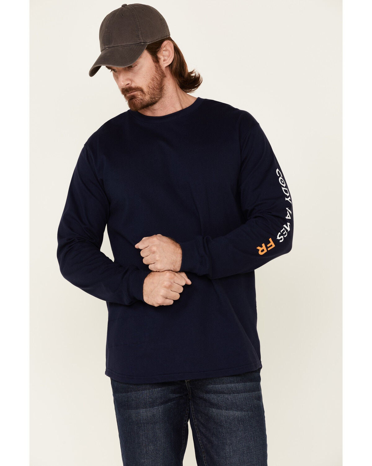 Cody James Men's FR Logo Long Sleeve Work T-Shirt, Indigo, hi-res