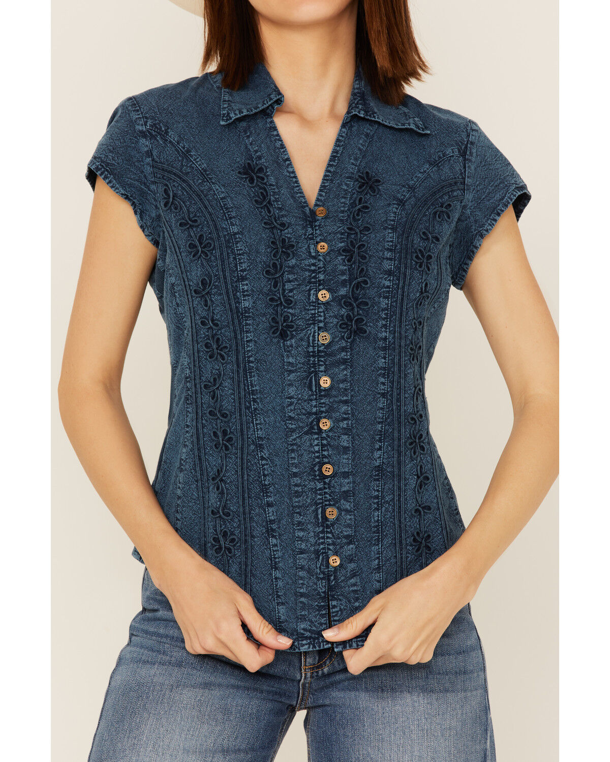 Image #2 - Scully Women's Cap Sleeve Peruvian Cotton Top, Dark Blue, hi-res